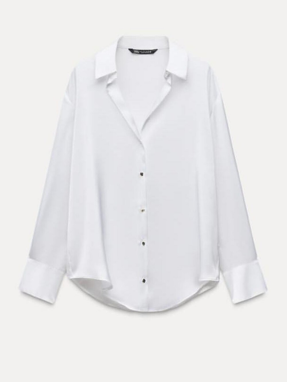 Zara White Relaxed Satin Button-Down Blouse